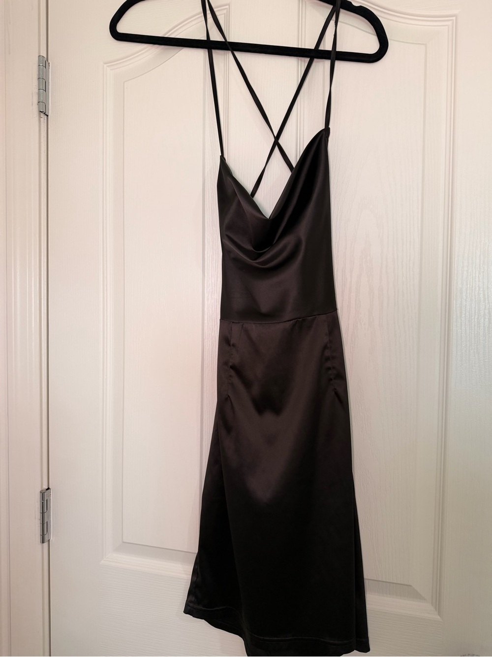 SHEIN Black Satin Cowl Neck Lace Up Back Mini Dress XS